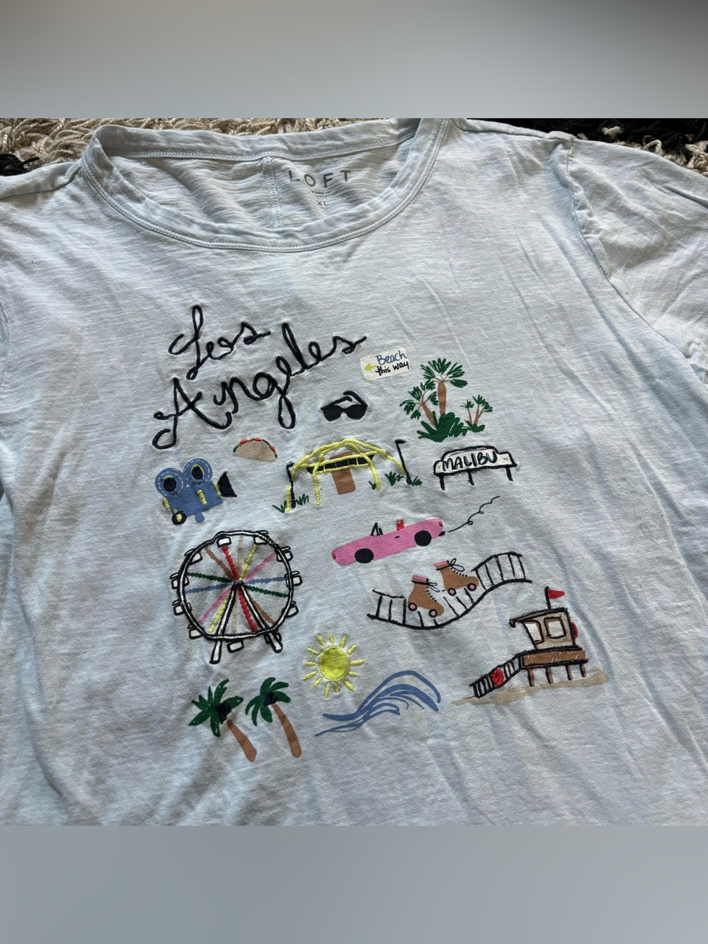 Light Blue Los Angeles Embroidered Hollywood Ocean Graphics Short Sleeve Tshirt